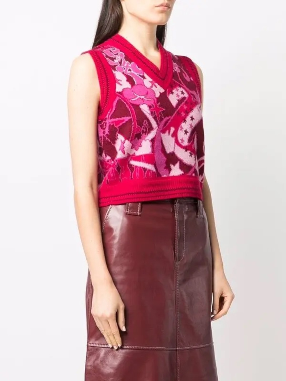 ZIMMERMANN The Concert Jacquard Merino Wool Cashmere V Neck Sweater Vest